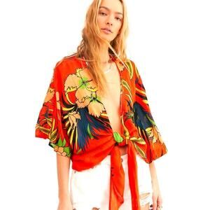 Free People Anthro Copacabana Open Front 3/4 Sleeve Kimono Womens One Size NEW